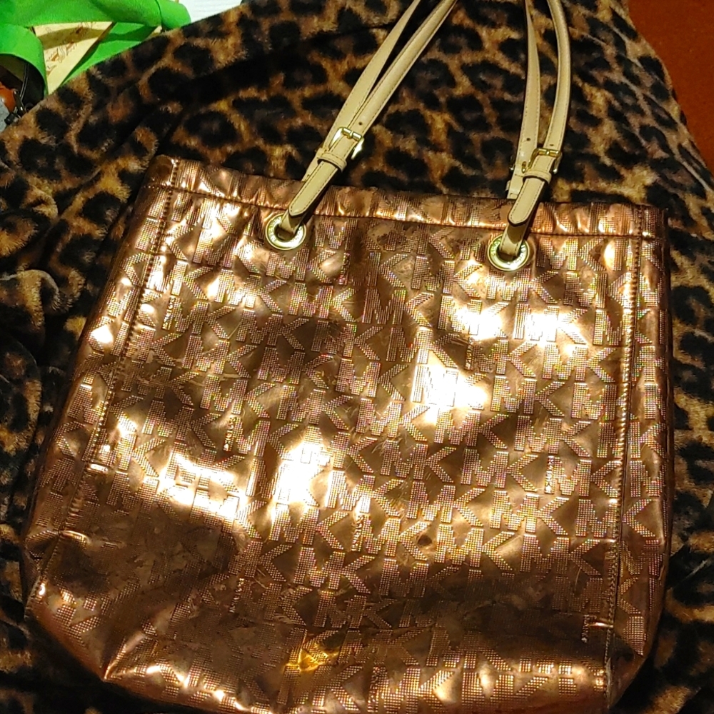 Michael Kors copper metallic tote bag